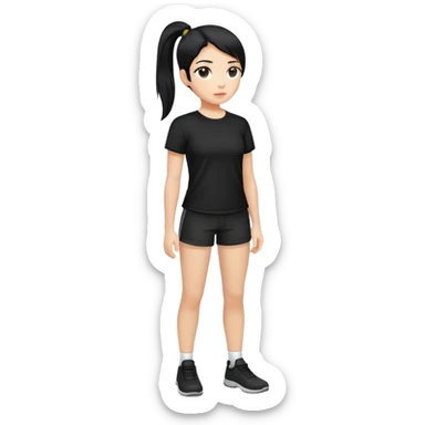 A girl whit black shirt hair and a ponytail whit a short shirt and short pants  sticker