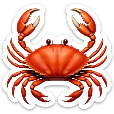 Cinematic Realistic Noble Crab Portrait Emoji, Poised and commanding, with a robust, angular build and a vividly red, textured exoskeleton naturally forming a distinctive face with expressive eyes, rendered in lifelike detail with realistic sandy accents, high shine, intelligent and resolute, styled with an air of coastal authority, focused and attentive, soft glowing outline, capturing the essence of a watchful and confident crab that appears ready to scuttle out of the screen with effortless power! sticker