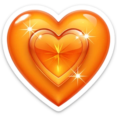 Heart orange with a diamond heart inside sticker