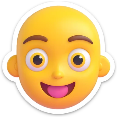 cute 3D cartoon emoji of a happy yellow face, big glossy eyes, open mouth smiling, shiny surface, raised eyebrows, isolated on transparent background sticker