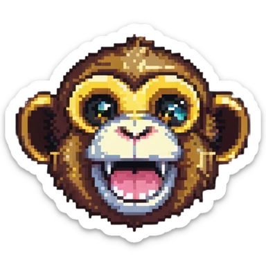 pixel art of a laughing monkey sticker