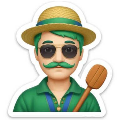 venice gondolier with green hair, iconic hat, glassess and mustache sticker