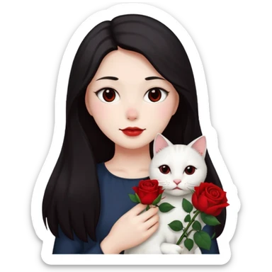 Flower 🌹in hand whiteout face in hand cat sticker