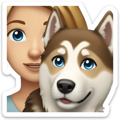 White Woman hair brown and bleus eyes and golden Husky  sticker