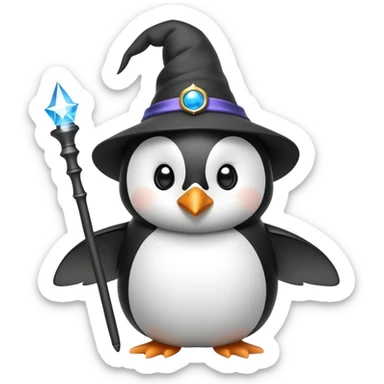 penguin wearing a wizard hat and holding a magic wand sticker