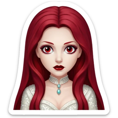 Bride of Dracula with long dark red hair, ivory sequin outfit sticker
