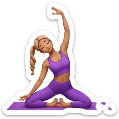 A woman in purple yoga outfit bending backward in camel pose, glowing stars around her, elegant composition. (reference pose) sticker