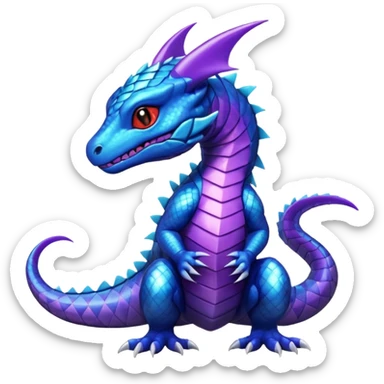 Cute Shiny striped iridescent cyan indigo blue violet Guilmon-Salandit-Fakémon-hybrid-creature (full body)  sticker