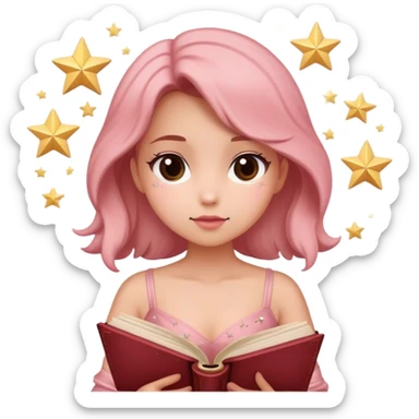 Un livre girl féminin rose poudré classe et minimaliste ouvert avec des étoiles qui en sortent  sticker