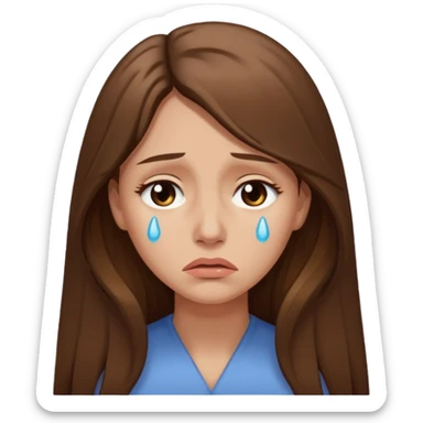 Woman with long brown hair crying, light beige sticker