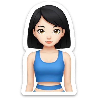 a black hair cute girl with white skin and Extreme Plung Crop Top. sticker
