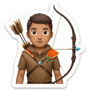 The classic hunter image with a bow and arrow on his back, dressed in brown with some animal made decorations sticker