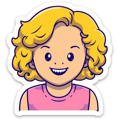 Create a Starshine girl with curly blonde  hair smiling  sticker