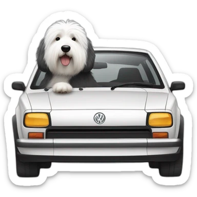 english sheepdog driving volkswagen polo sticker