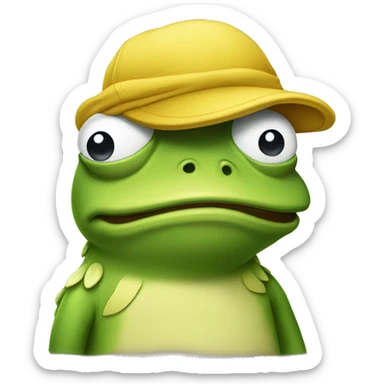 A yellow Pepe with cap hat Sad sticker