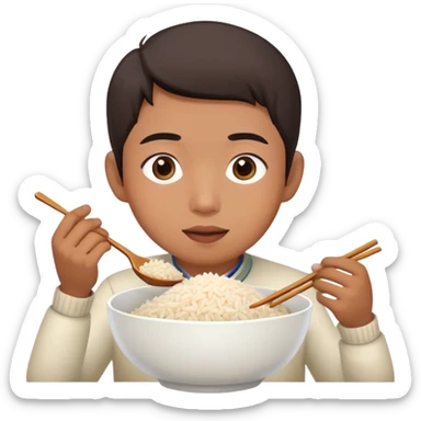 Asian person eating a bowl of rice sticker
