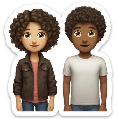 curly hair brunette girl and boy sticker