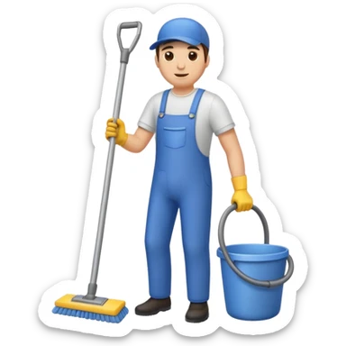 man cleaning sticker