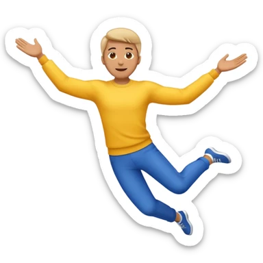 A cartoon-style emoji of a man flying backwards, leaning backward as if levitating from music, arms spread, energetic and joyful, simple bold lines, bright colors, minimal background, perfect for social media emoji, high contrast, small icon size sticker