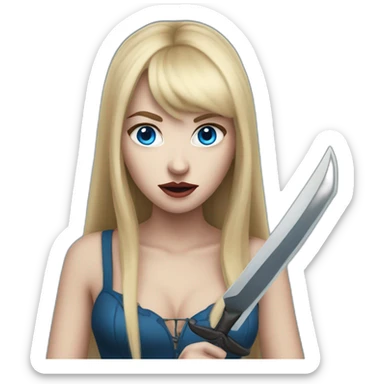 beautiful vampire woman with long blonde hair and blonde straight bangs and blue eyes wielding knives sticker