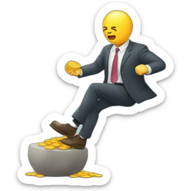 money trap concept, financial risk metaphor. businessman trying to reach a coin stuck with a stone tied to his feet sticker