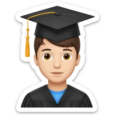 brunette man with graduation cap sticker