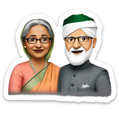 Modi with sheikh hasina with mrinal kanti sticker