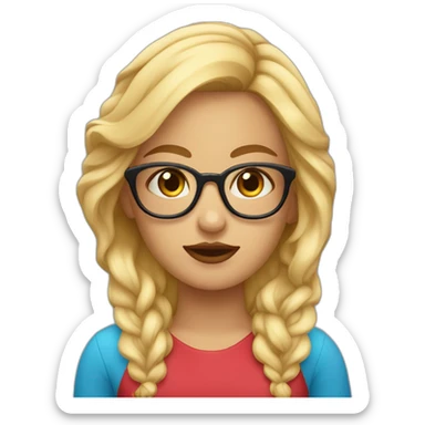 chica rubia con pelo largo ondulado, ojos azules, labios rojos y gafas negras sticker