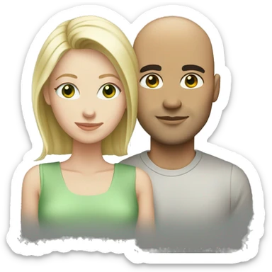 Loving white couple. Male = bald, 35, white, light green eyes. Female = blonde highlights, light green eyes sticker