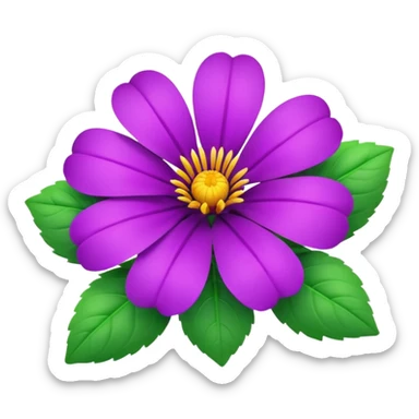 Still life detailed realistic, 3D rendering ultra bright purple flower head with two green leaves sticker