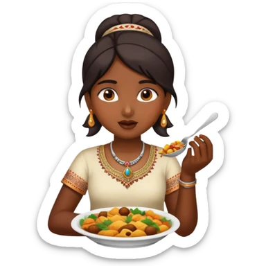 indian girl eating lots of food sticker