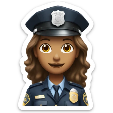 A police woman, brown skin., long hair, happy, with police hat sticker