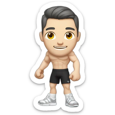 Pale skinned Fit Man With the biceps and dark brown hair in black shirt, gray sports shorts and white Sneakers Relies on the crossbar sticker