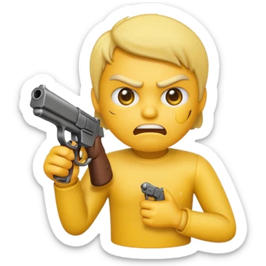 angry yellow emoji pointing gun sticker