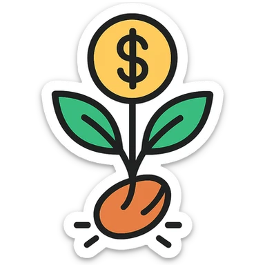 modern icon of a seed sprouting with a dollar sign, representing seed funding in venture capital sticker