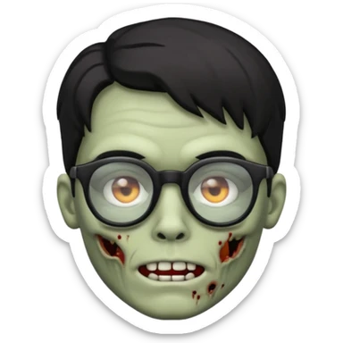 a zombie boy emoji with semi wavy hair and glasses sticker