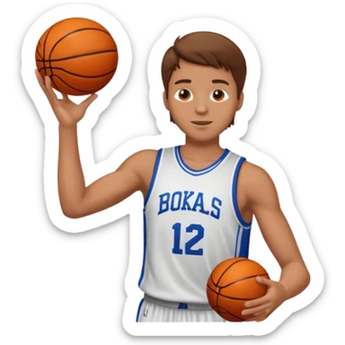 A white man with brown hair with a basketball, doing a layup sticker