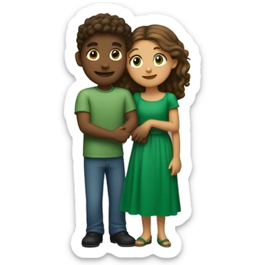 Crete an emoji a couple (boy with green dress, girl with red dress) hugging each other sticker