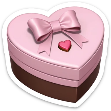 pale pink heart box, pale pink bow, filled with chocolates inside sticker