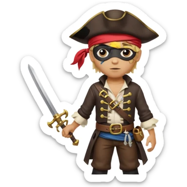light brown Hispanic boy with blond hair that is dressed as a pirate sticker