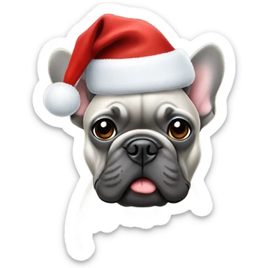 Grey french bulldog wearing christmas hat sticker