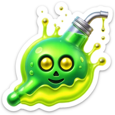 3D render of Oil Slick, toxic waste aesthetic, neon green bubbling liquid, caution yellow metal, industrial warning texture. sticker