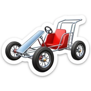 Race car whose frame and suspension is made of shopping cart material with antique simple bodywork  sticker