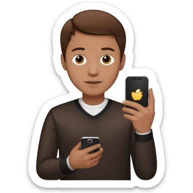 memoji of a man with a phone in front, apple-style,modern,brown hair light skin ton sticker