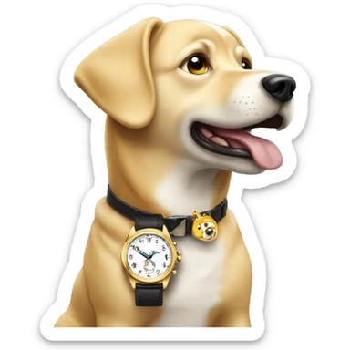 Blonde dog with watch sticker