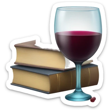 a glass of wine and a stack of books sticker