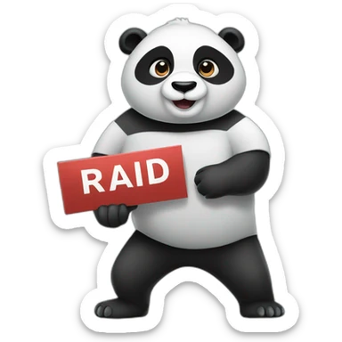 Panda holding a sign that says raid sticker