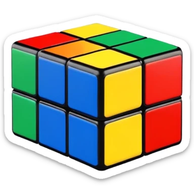 Clean, simple 3x3 Rubik's cube with bright primary colors. Minimalist design with smooth edges in classic iOS emoji style. sticker