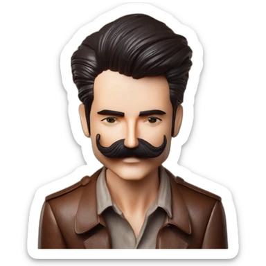 man with middle parted hair and mustache sticker