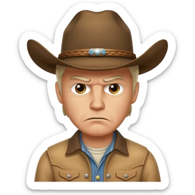 Angry white man with cowboy hat sticker
